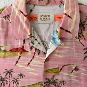 Scotch & Soda Pink Tropical Hawaiian Shirt Medium Short Sleeve Palm Print